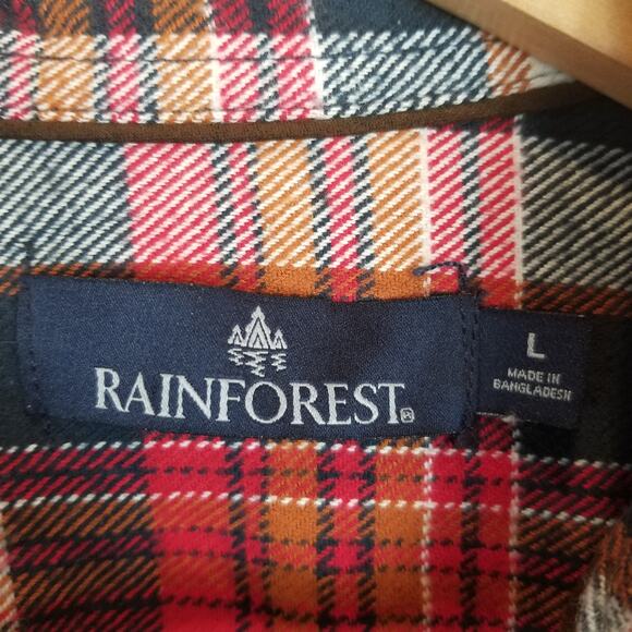 Rainforest Men's 100% Cotton Plaid Flannel Button Up Shirt Size Large - Picture 3 of 7